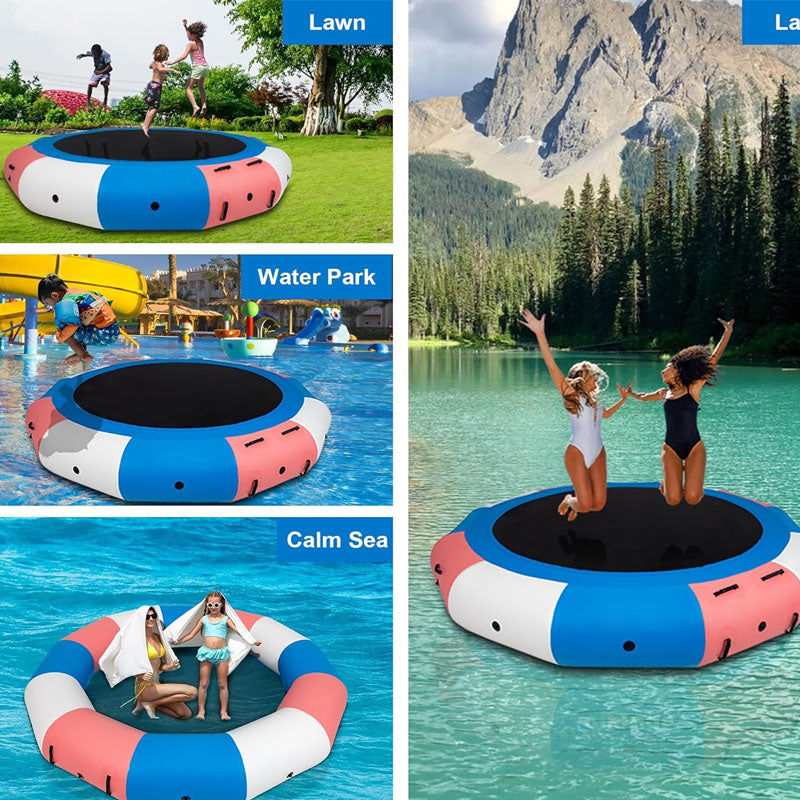 10FT Trampoline  Round Inflatable Water Bouncer with 4-Step Ladder Electric Pump and Rope Ladder