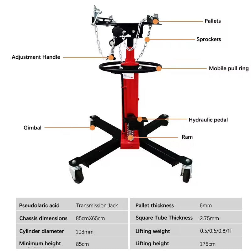 Transmission Jack 0.5T Automotive High Lift Floor 2 Stage Vertical Hydraulic Telescopic Transmission Jack