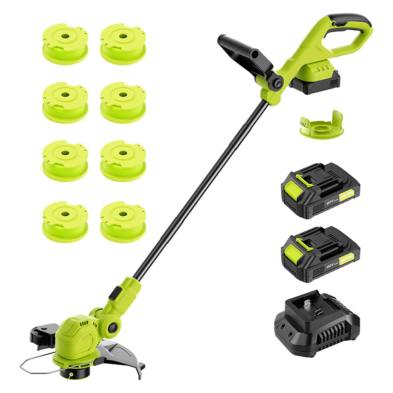 12-inch 20V Cordless String Trimmer Auto Line Feed Lawn Edger with 8 Pcs Grass Cutter Spool Line and 2 Spool Cap