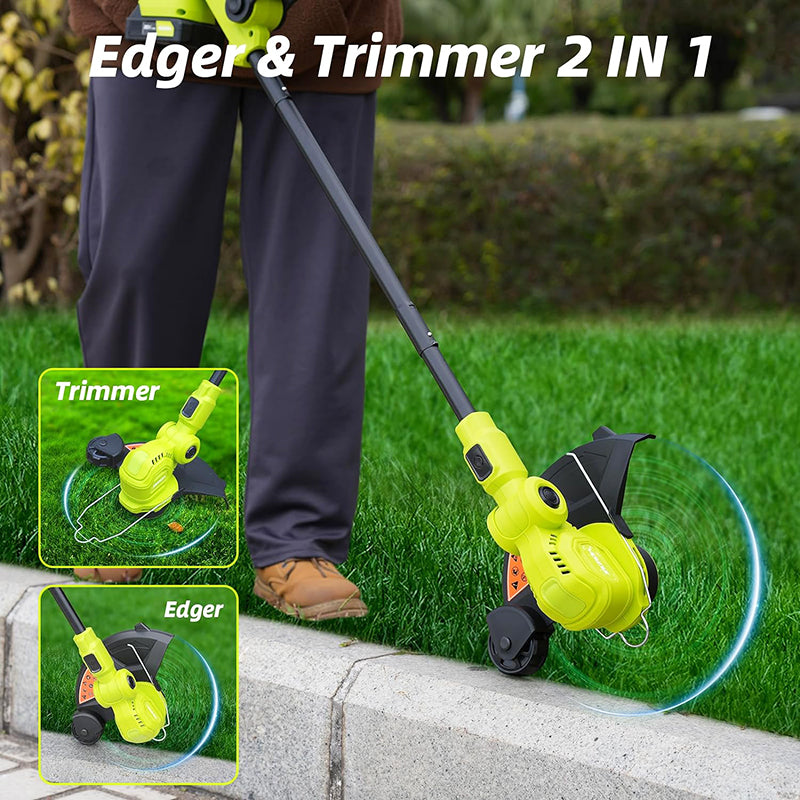 12-inch 20V Cordless String Trimmer Auto Line Feed Lawn Edger with 8 Pcs Grass Cutter Spool Line and 2 Spool Cap
