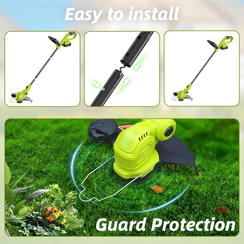 12-inch 20V Cordless String Trimmer Auto Line Feed Lawn Edger with 8 Pcs Grass Cutter Spool Line and 2 Spool Cap