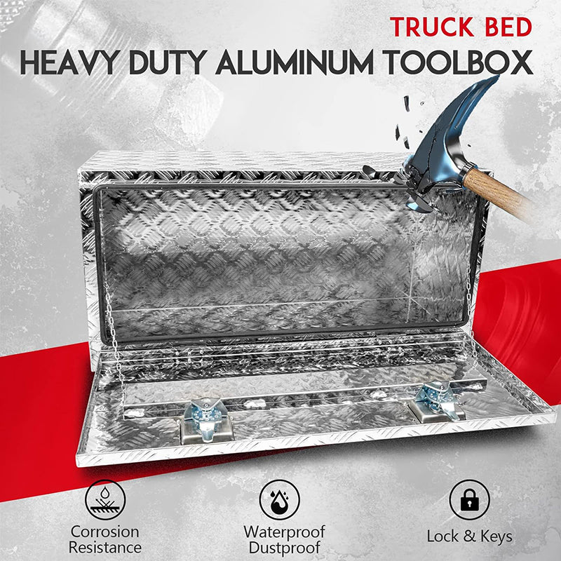 36" x 18" x 18" Silver Truck Tool Box Pickup Truck Bed Toolbox Heavy Duty Aluminum Truck Box Storage Organizer with Lock & Keys