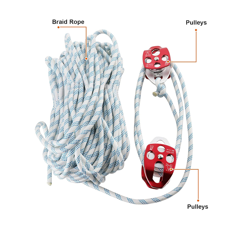Twin Sheave Block,Double Block and Pulley 2/5" x 200' Double Block with Braided Rope