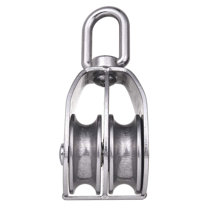 2 Pack M50 Lifting Double Pulley Block 304 Stainless Steel Crane Swivel Hook Double Pulley Roller Loading