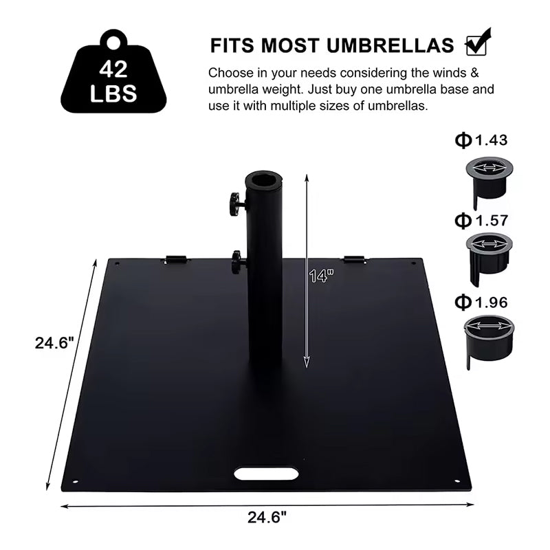 Umbrella Base Stand Garden Backyard Outdoor Patio Space Powder Coated Carbon With 14" Height Pipe Steel Black Umbrella Base