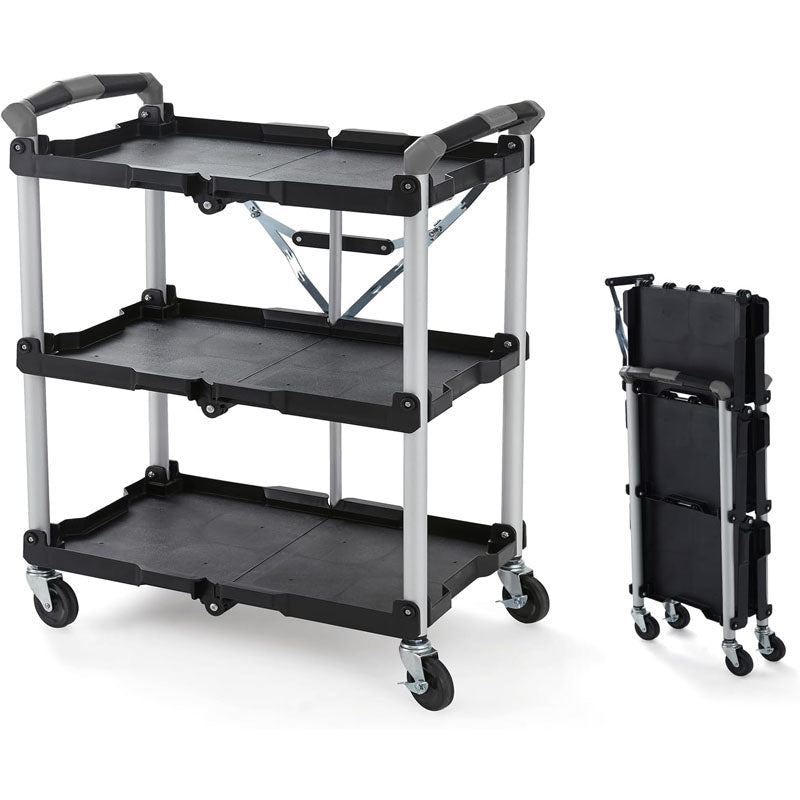 Utility Carts Foldable Utility Service Cart  Shelf 150LBS Heavy Duty Plastic Rolling Cart Folding Collapsible Service Cart