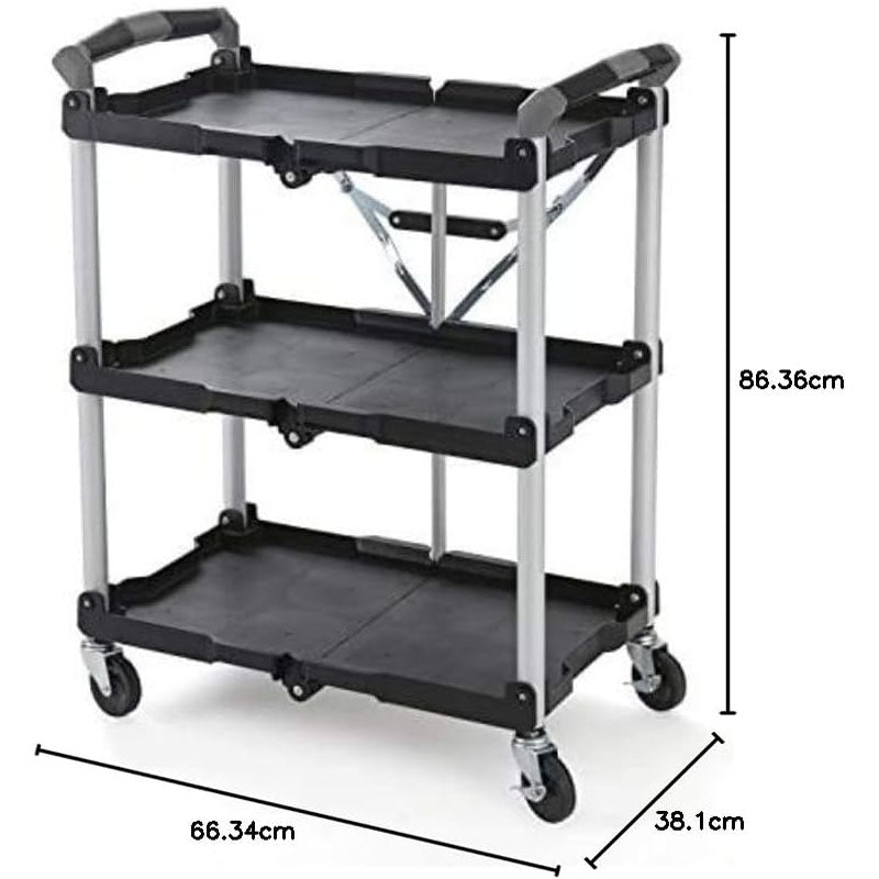 Utility Carts Foldable Utility Service Cart  Shelf 150LBS Heavy Duty Plastic Rolling Cart Folding Collapsible Service Cart