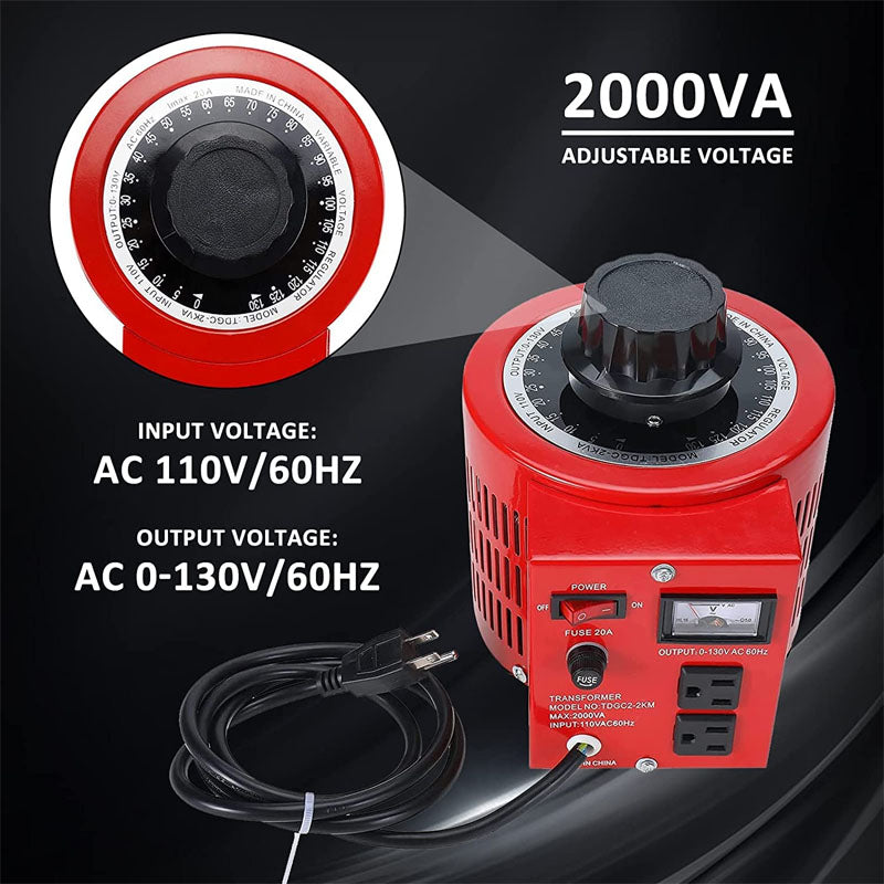 2000VA Auto Variable Voltage Transformer 0-130V Output AC Voltage Regulator Power Supply