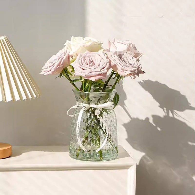 Creative Simple Transparent Large-Mouth Glass Vase, Ins Wind Lily Rose Flower Living Room Home Ornaments