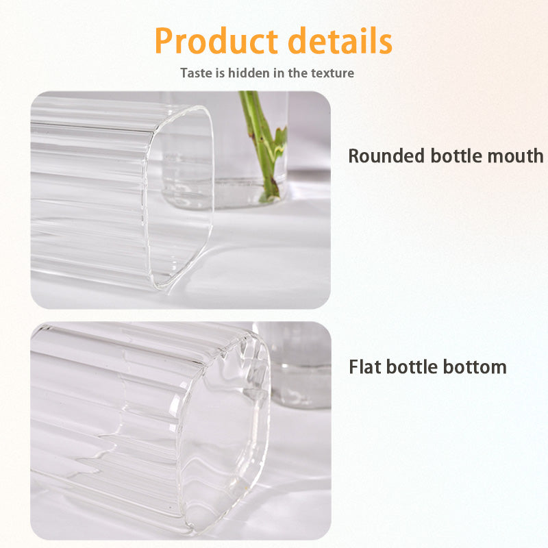 Creative Striped Glass Vase, Square Retro Living Room Water-Raising Special-Shaped Bottle Glass High-End Vase