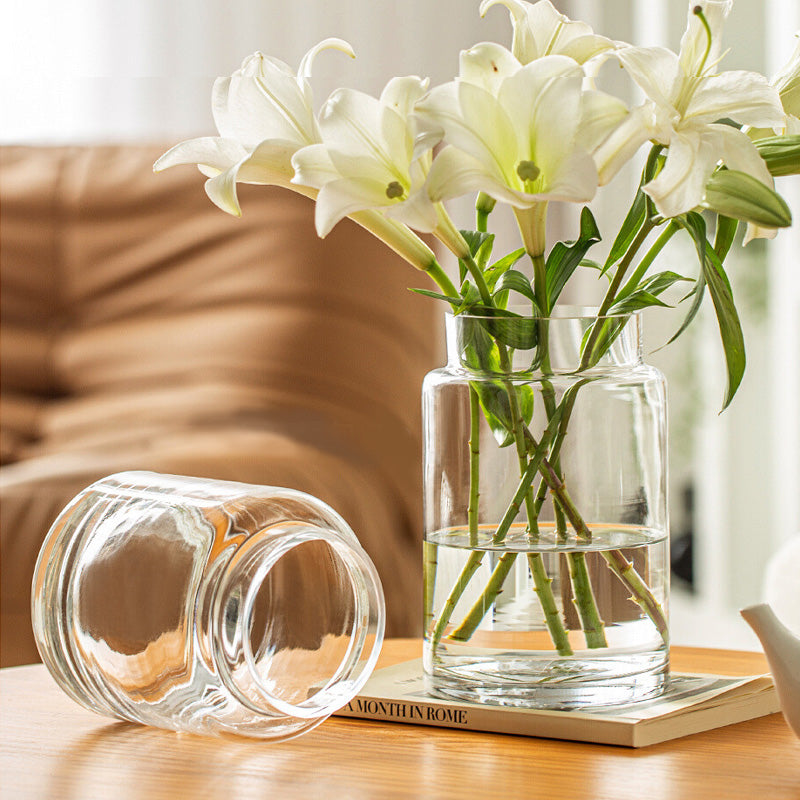 Vase Glass Living Room Ornaments, Large-Caliber Flower Arrangement, High-End Transparent Dining Table, Light Luxury Vase