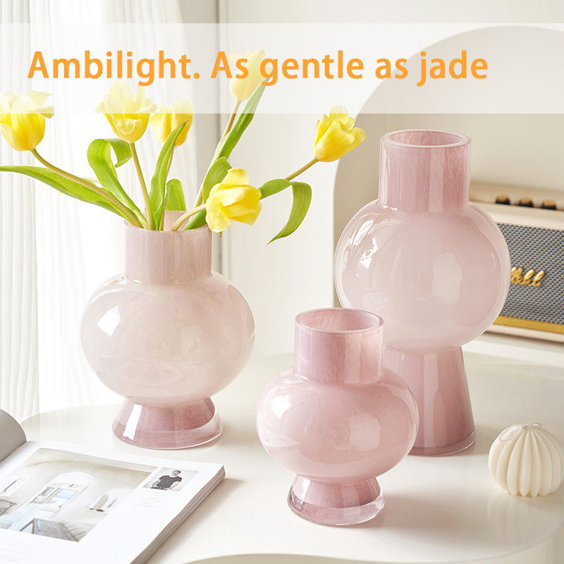 Cream-Style Fenton Medieval Vase, High-End Glazed Glass Vase Ornaments, Light Luxury Flower Arrangement, French Decorative Ornaments