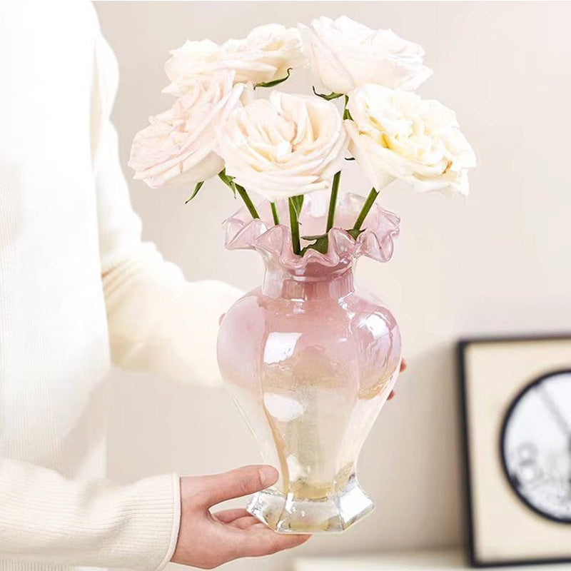 Glass Vase, Retro Light Luxury Flower Arrangement, Living Room Dining Table Ornaments