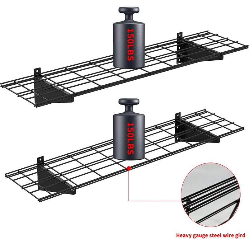 Wall Shelf 2 Pack Garage Metal Shelving 1×4ft 12-inch-by-48-inch 300 lbs Load Capacity(Total) for Shop, Shed, Garage Storage