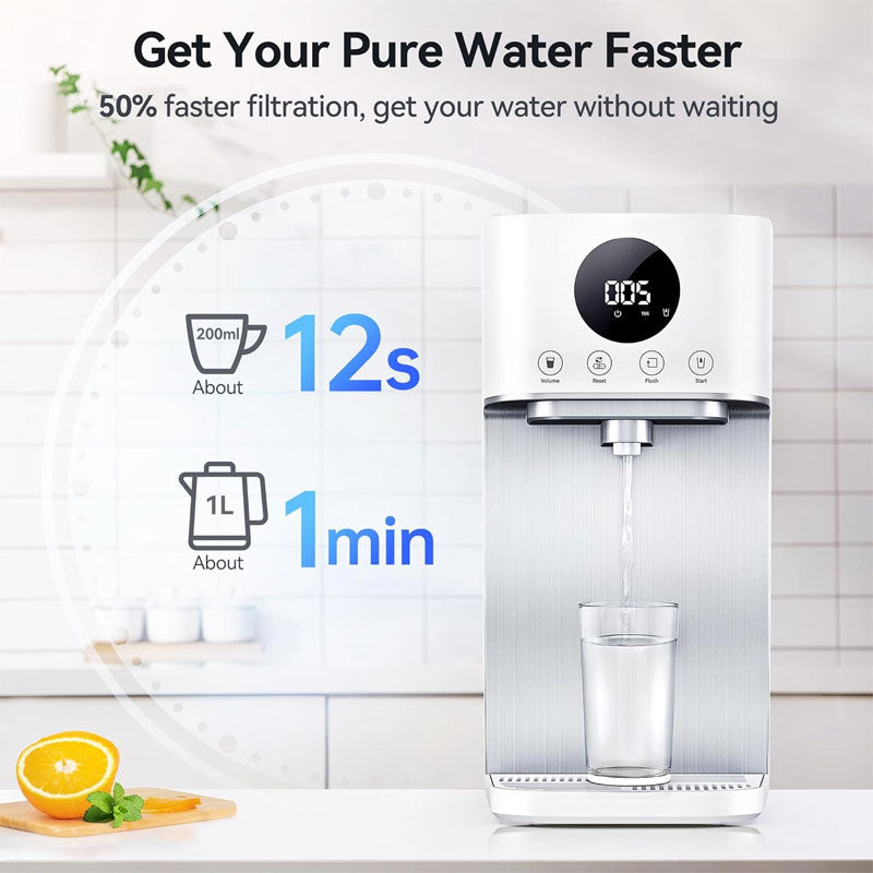 Reverse Osmosis System Countertop Water Filter, Fast Water Supply, 3:1 Purified Water To Drain, BPA Free Home Water Purifier, No Installation Required