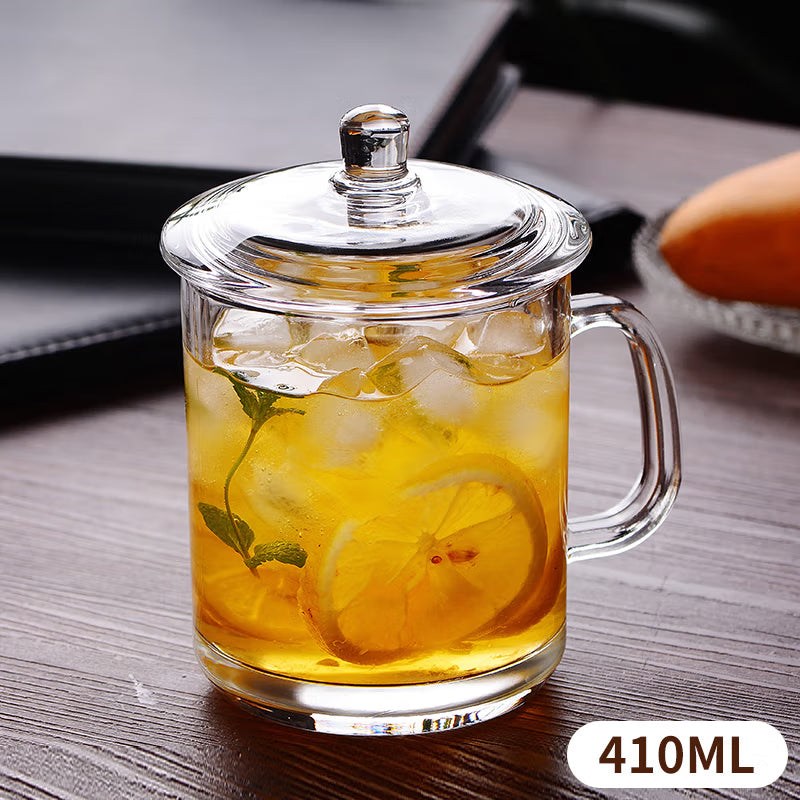 Glass Teacup Water Cup With Lid Teacup Tea Cup Juice Thickened Heat-Resistant Anti-Scalding Cup Family Living Room