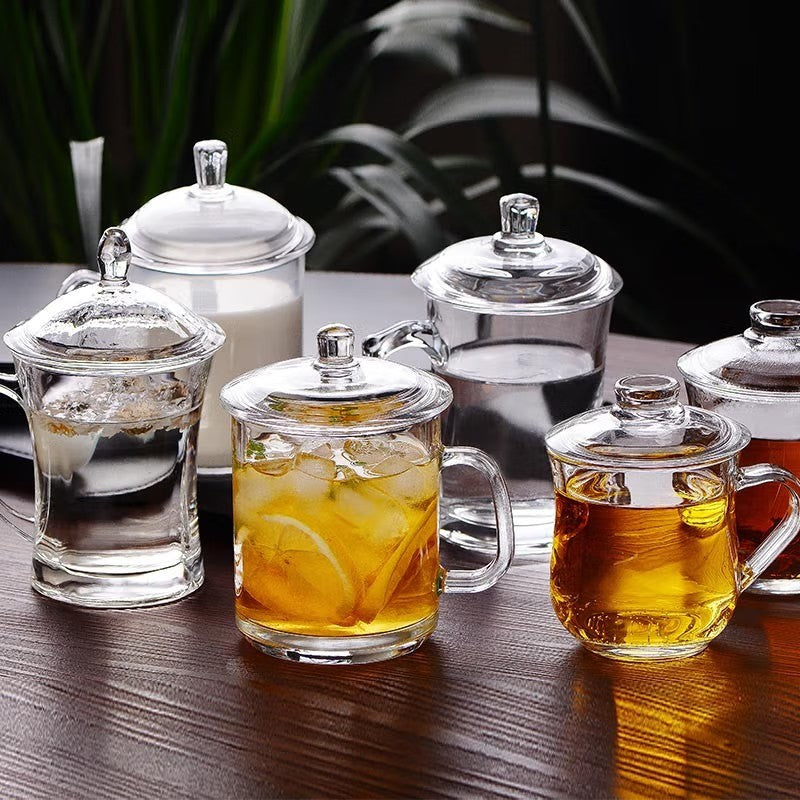 Glass Teacup Water Cup With Lid Teacup Tea Cup Juice Thickened Heat-Resistant Anti-Scalding Cup Family Living Room