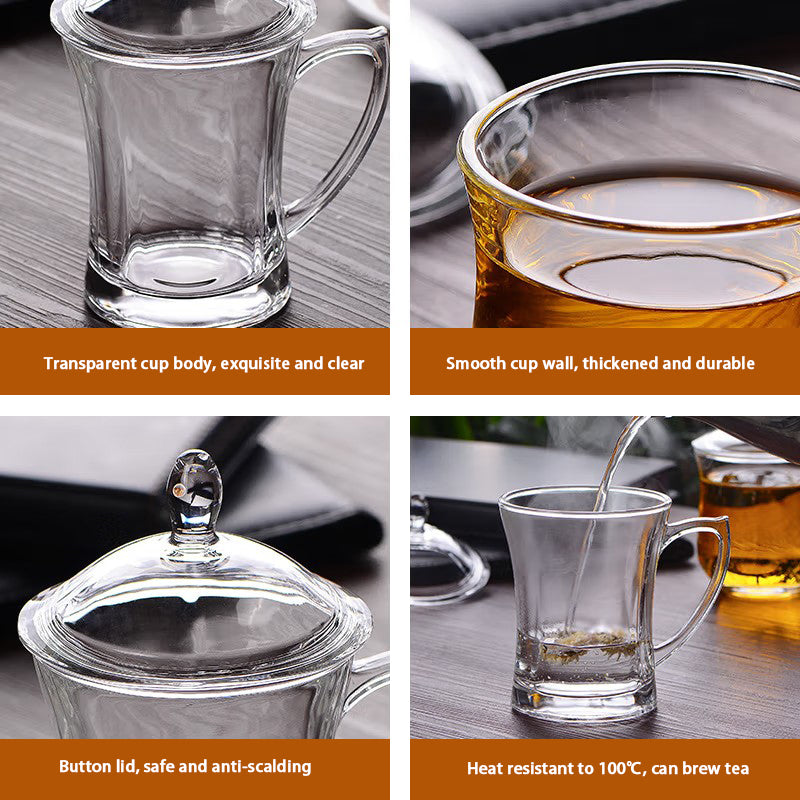 Glass Teacup Water Cup With Lid Teacup Tea Cup Juice Thickened Heat-Resistant Anti-Scalding Cup Family Living Room