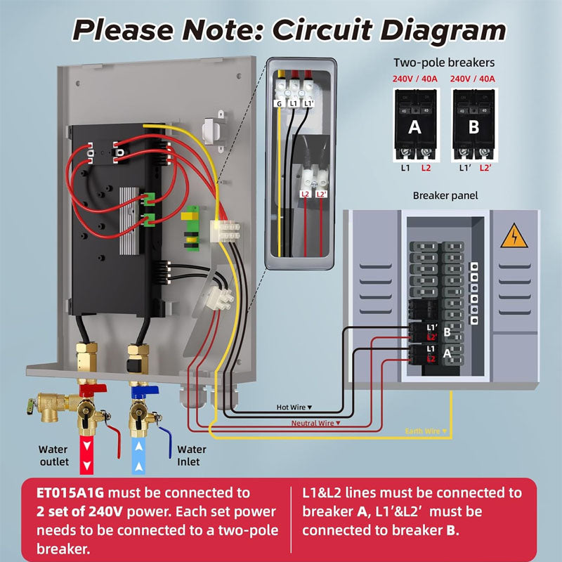 15kW 240Volts Hot Water Heater Electric Tankless Water Heater Self-Adjustment Function for the Whole House Shower Gray