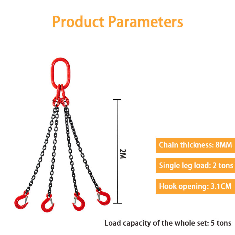 Lifting Chain Sling, 5 Ton G80 Chain Four-Leg Hook And Ring Combination Complete Set Of Crane Sling,Lifting Tools