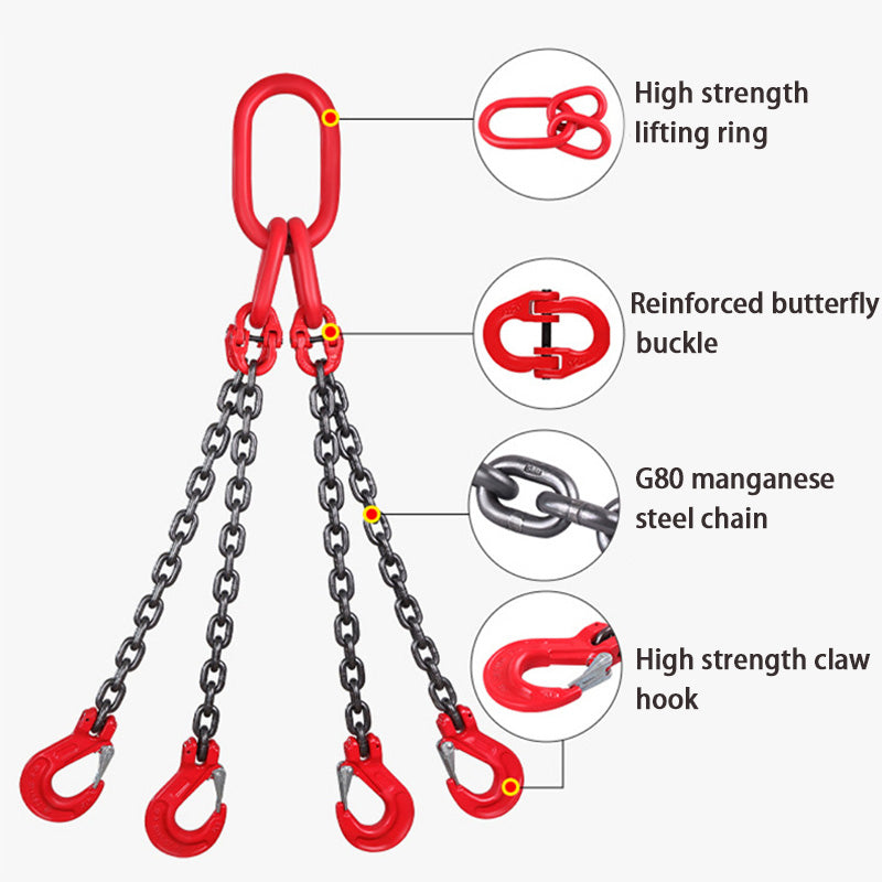 Lifting Chain Sling, 5 Ton G80 Chain Four-Leg Hook And Ring Combination Complete Set Of Crane Sling,Lifting Tools