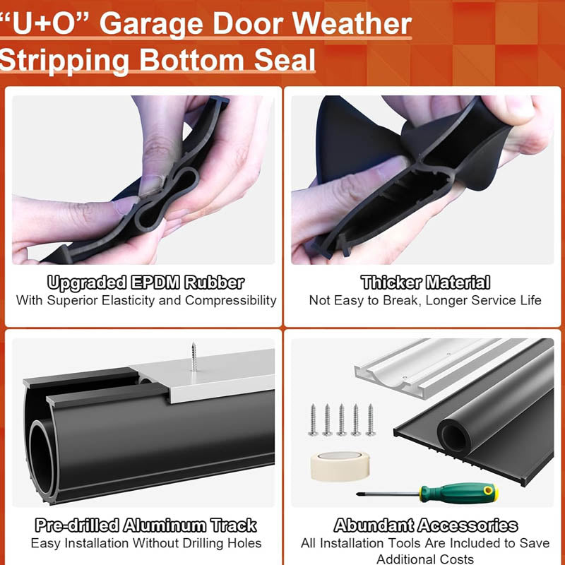 Weather Stripping U+O Ring Universal Garage Door Bottom Weather Stripping with Aluminum Track Retainer Kit