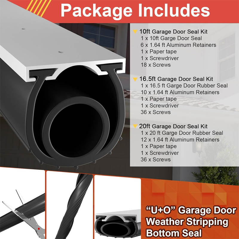 Weather Stripping U+O Ring Universal Garage Door Bottom Weather Stripping with Aluminum Track Retainer Kit