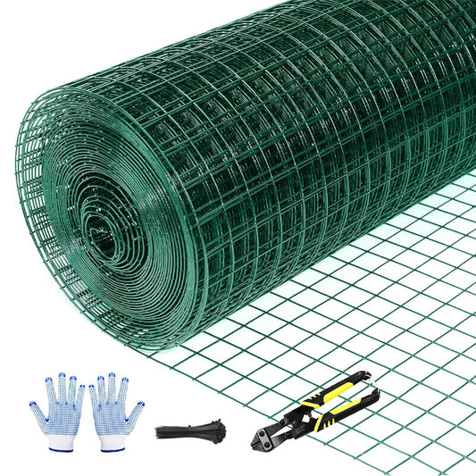Welded Wire Roll, 24 Inch x 100 Ft Green Wire Mesh Fence, Suitable For Garden Fencing, Poultry Netting For Rabbit/Duck/Chicken Coop