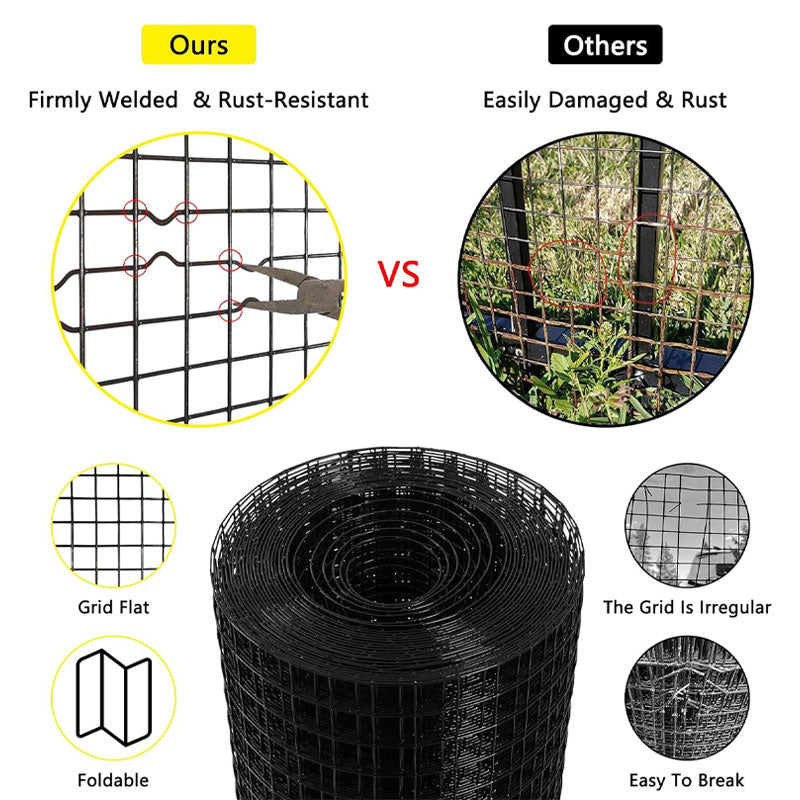 Black Welded Wire Mesh 1/2 Inch 36 X 50 Feet, PVC Coated Wire Mesh For Chicken Wire Fence, Garden Fence, Home Improvement Projects