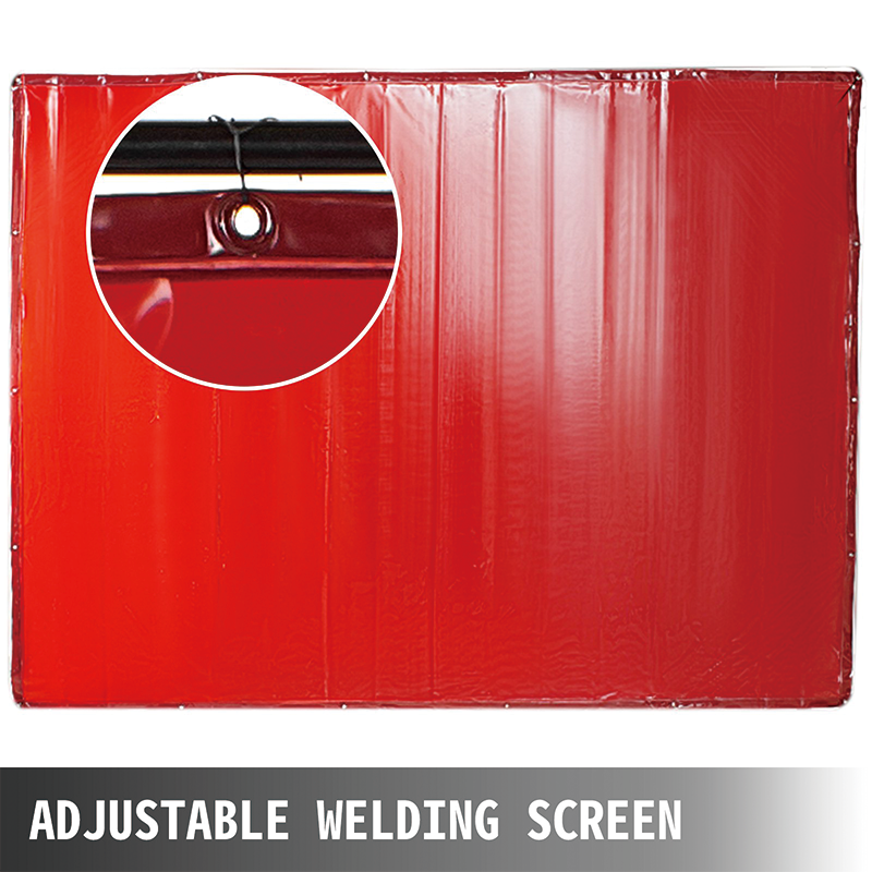 Welding Screen with Frame,8' x 6',Welding Protection Screen Flame-Resistant Vinyl,Welding Curtain with 4 Wheels,Portable Light-Proof Professional,Red