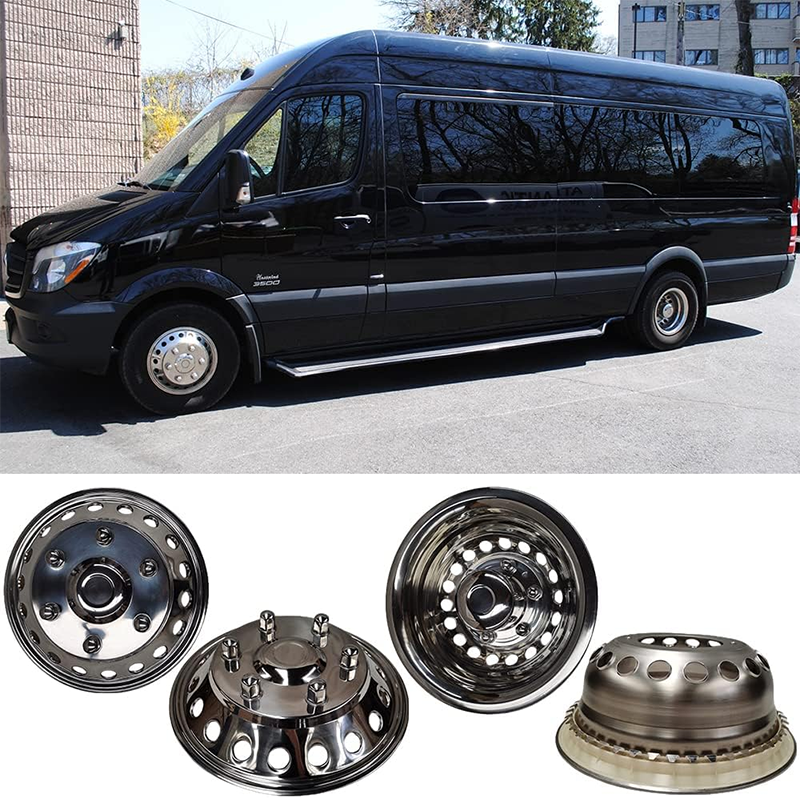 6" Polished Stainless Steel Dual Wheel Simulator 4 Snap-On Hub Caps Wheel Covers 6 Lugs and 18 Hand Holes