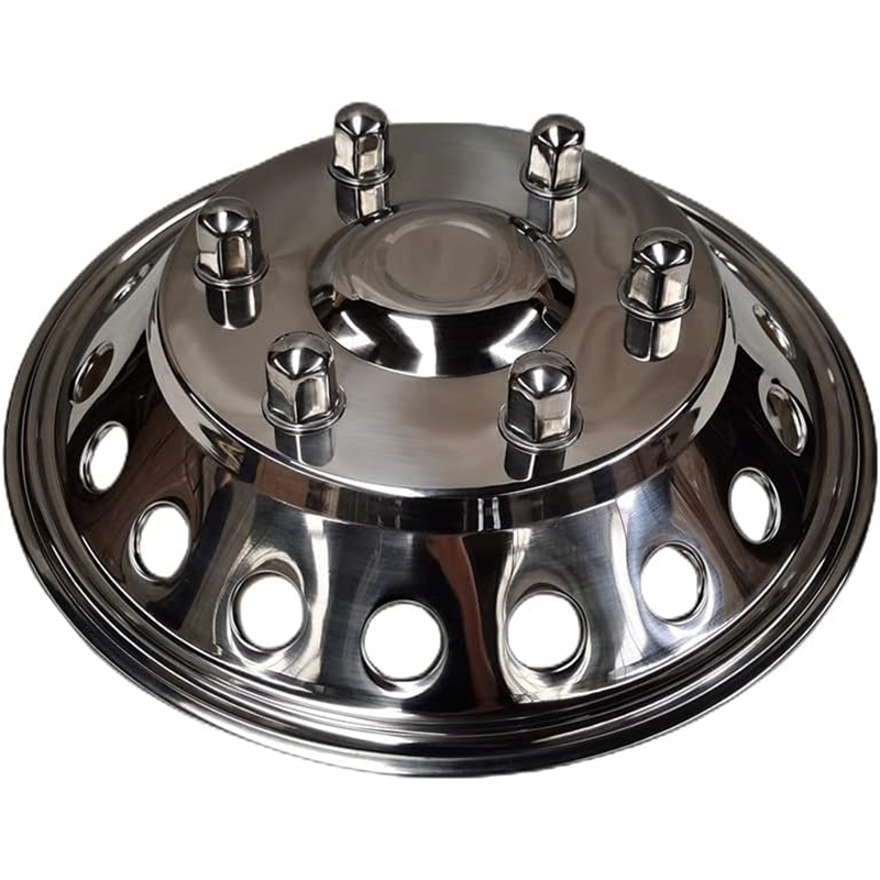 6" Polished Stainless Steel Dual Wheel Simulator 4 Snap-On Hub Caps Wheel Covers 6 Lugs and 18 Hand Holes