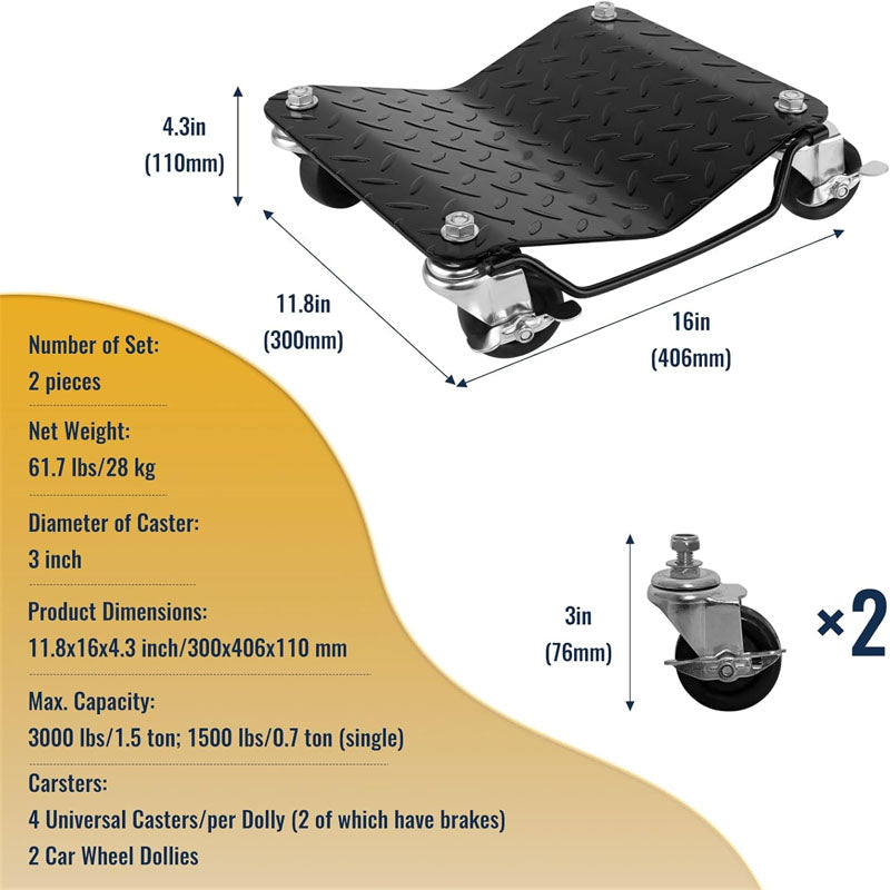 Wheel Dolly of 4 Piece 6000 lbs/2722 kg Car Dollies for Moving Cars Trucks Trailers Motorcycles