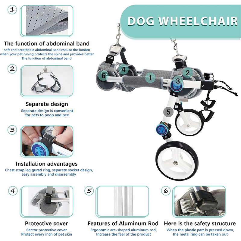 Adjustable Dog Cart/Wheelchair,Assisting in Healing,Fordable Dog Wheelchair for Back Legs,for Injured, Disabled, Paralysis, Hind Limb Weak Pet(M White)