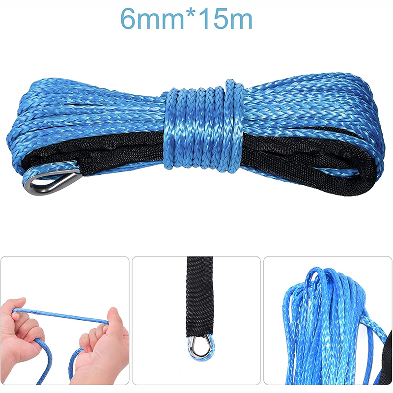 Winch Cable12 Strands Synthetic Winch Winch Rope for Truck Boat Offroad Winch Rope Extension 6mm x 15m