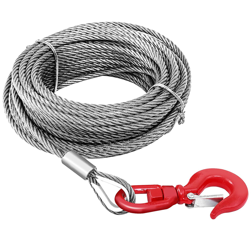 Steel Winch Cable, 3/8" x 100' Wire Rope with Swivel Hook, 6x19 Strand Steel Towing Cable for Tow Trucks, Cranes, Wreckers