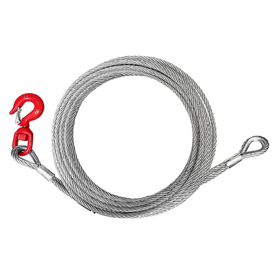 Galvanized Steel Winch Cable, 3/8" Heavy Duty Towing Cable, 10582 lb Breaking Strength, with 1T Swivel Hook and 2 Aluminum Eyes, 6x19 Strand Core Cable, for Crane Trailers (50ft)