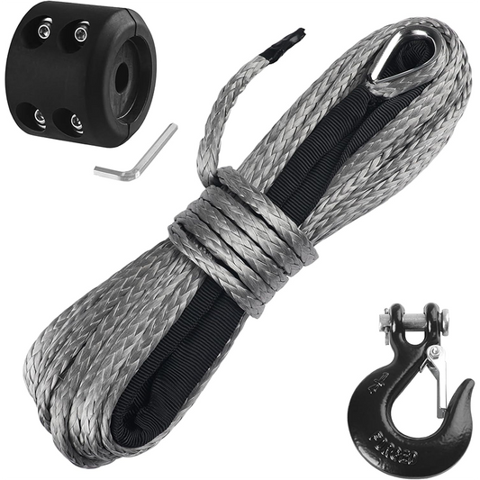 3/16" x 50' Synthetic Winch Rope 8,350 lb Cable with Hook and Stop for ATV UTV (Gray)