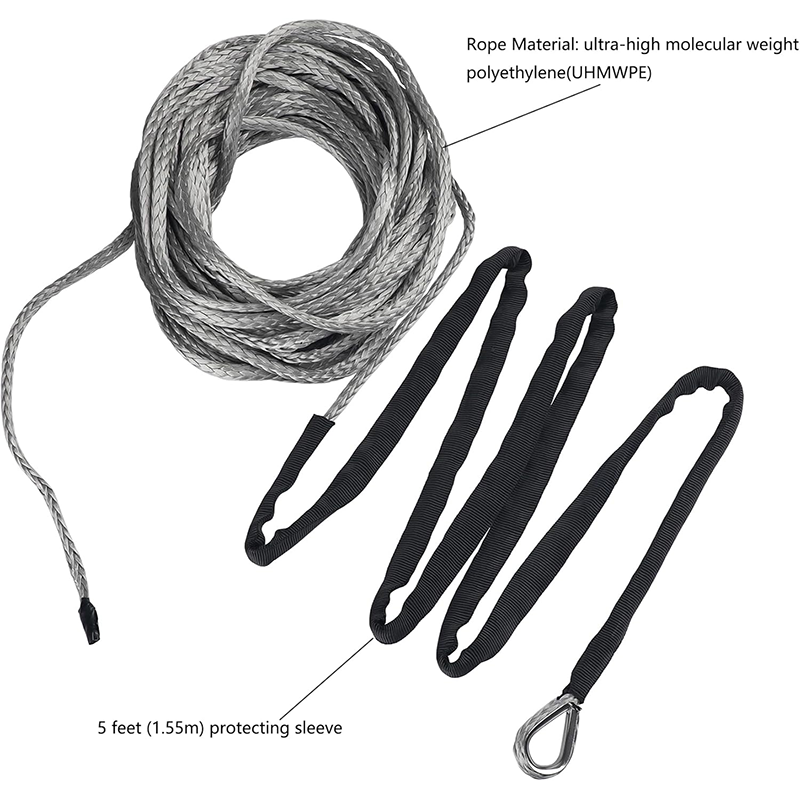 3/16" x 50' Synthetic Winch Rope 8,350 lb Cable with Hook and Stop for ATV UTV (Gray)