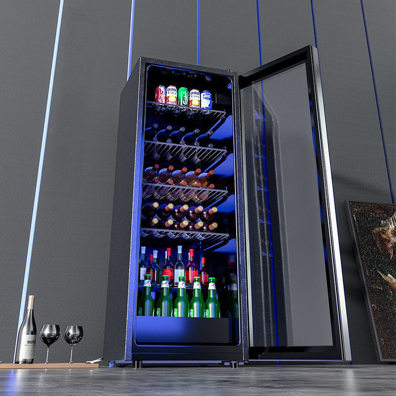 Wine Cooler with Blue LED Light Single Door Transparent Glass Office Small Refrigerator