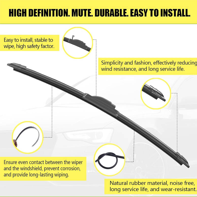 28" Rubber Wiper Blades Premium All-Seasons Durable Stable and Quiet Windshield Wiper Blade J Hook Wipers