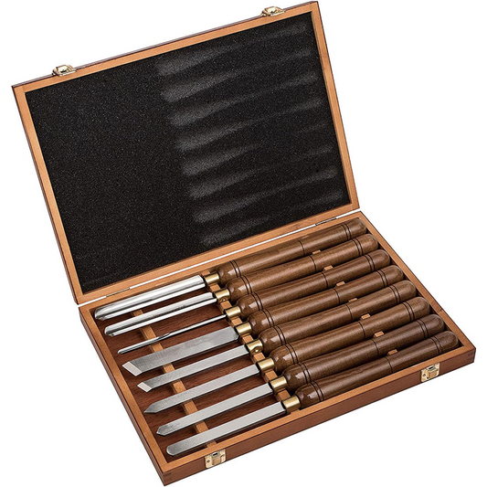 Wood Lathe Chisel Set, 8-Pieces HSS Wood Turning Tools Lathe Chisel Set with Wooden Box