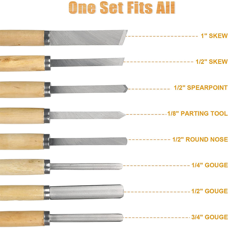 8 Piece Wood Turning Tools,Manganese Steel Lathe Chisel Set with Wood Handle for Beginner to Intermediate