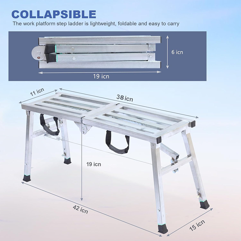 Work Platform Adjustable Height Steel Portable Scaffolding Platform 380 lb Load Capacity 38" x 12 Folding Ladder Drywall Painting Stool (38")