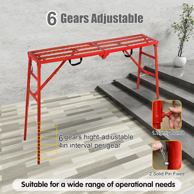 Scaffolding Platform 70(L)x15(W)x33(H)''770 lb Capacity Folding Adjustable Portable Work Platform Ladder, Red