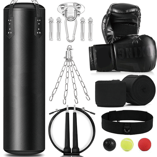 Punching Bag for Adults,4ft PU Heavy Boxing Bag Set with 12OZ Gloves for MMA Karate Judo, Muay Thai Kickboxing Boxing, Home Gym Training, (Unfilled)