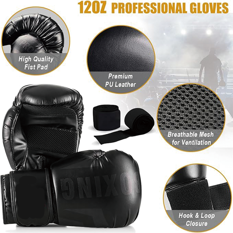 Punching Bag for Adults,4ft PU Heavy Boxing Bag Set with 12OZ Gloves for MMA Karate Judo, Muay Thai Kickboxing Boxing, Home Gym Training, (Unfilled)