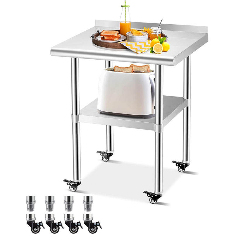 Stainless Steel Worktables with Wheels Commercial Heavy Duty Tables Adjustable Undershelf Kitchen Equipment Stand for Kitchen, Restaurant, Hotel and Garage