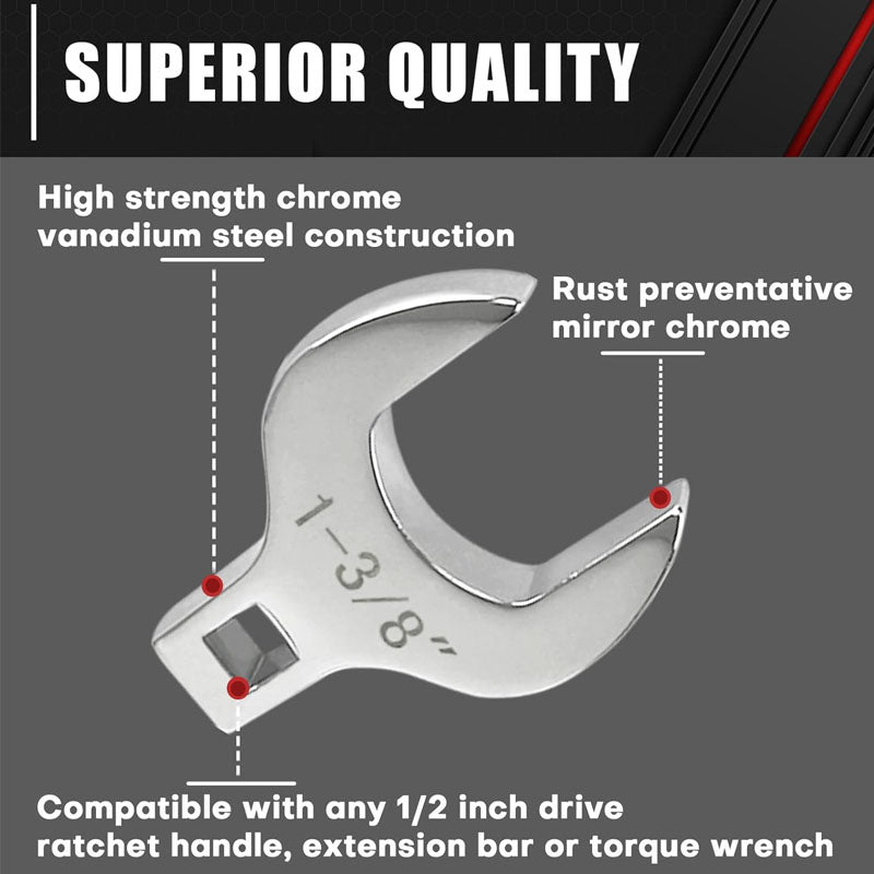 14-Piece 1/2” Drive Jumbo Crowfoot Wrench Set for Mechanical Maintenance or Repairs