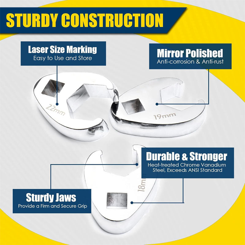 3/8" Drive Crowfoot Wrench Set with 2 Extension Bars 24PCS Flare Nut Crowfoot Wrench Set